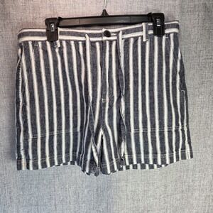 Madewell Linen Blend Y2K Utility Women's Shorts Medium Blue Striped Boho Beach